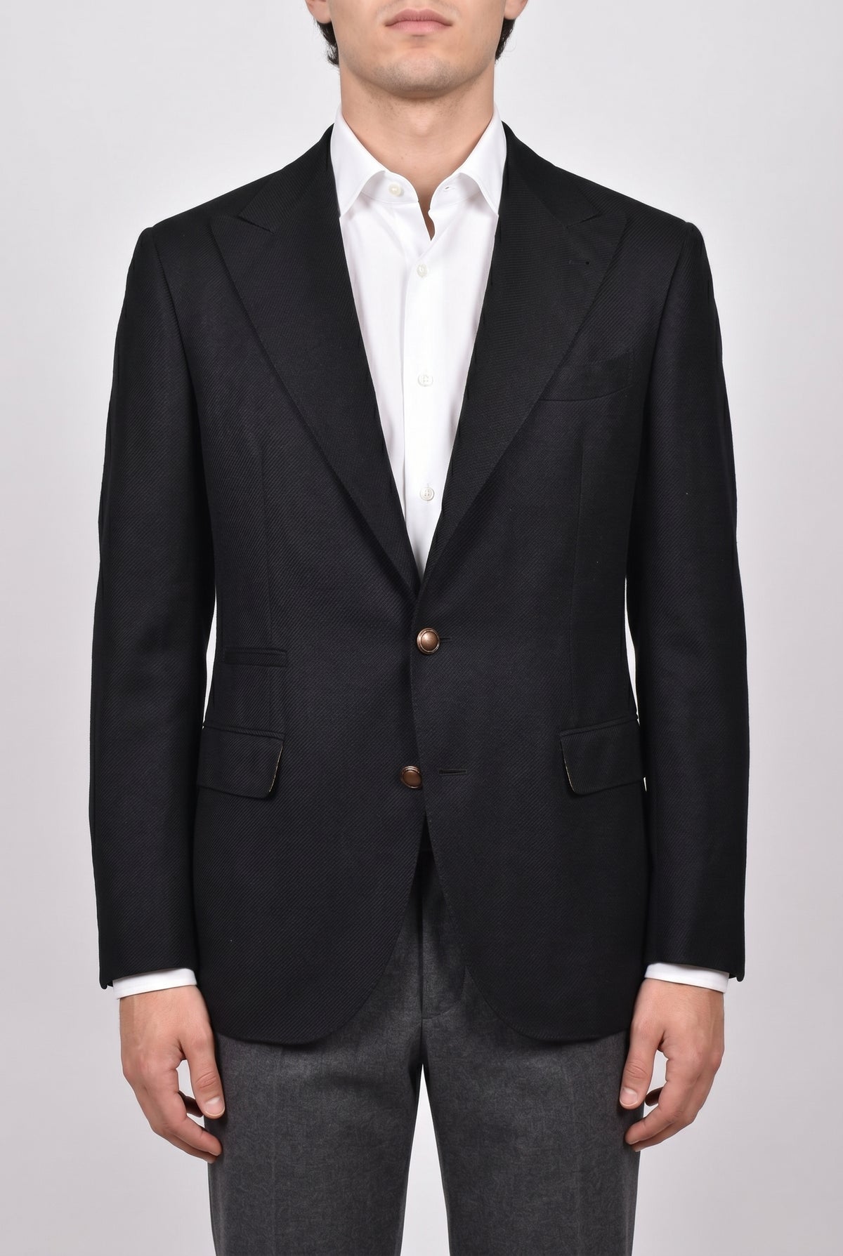 BRUNELLO CUCINELLI MEN'S BLACK WOOL BLEND TAILORED BLAZER