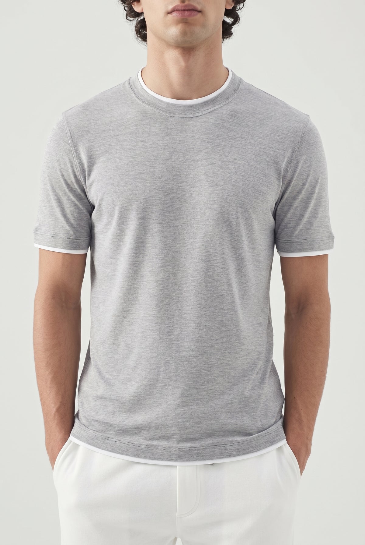 BRUNELLO CUCINELLI MEN'S GRAY SHORT-SLEEVE KNIT SHIRT