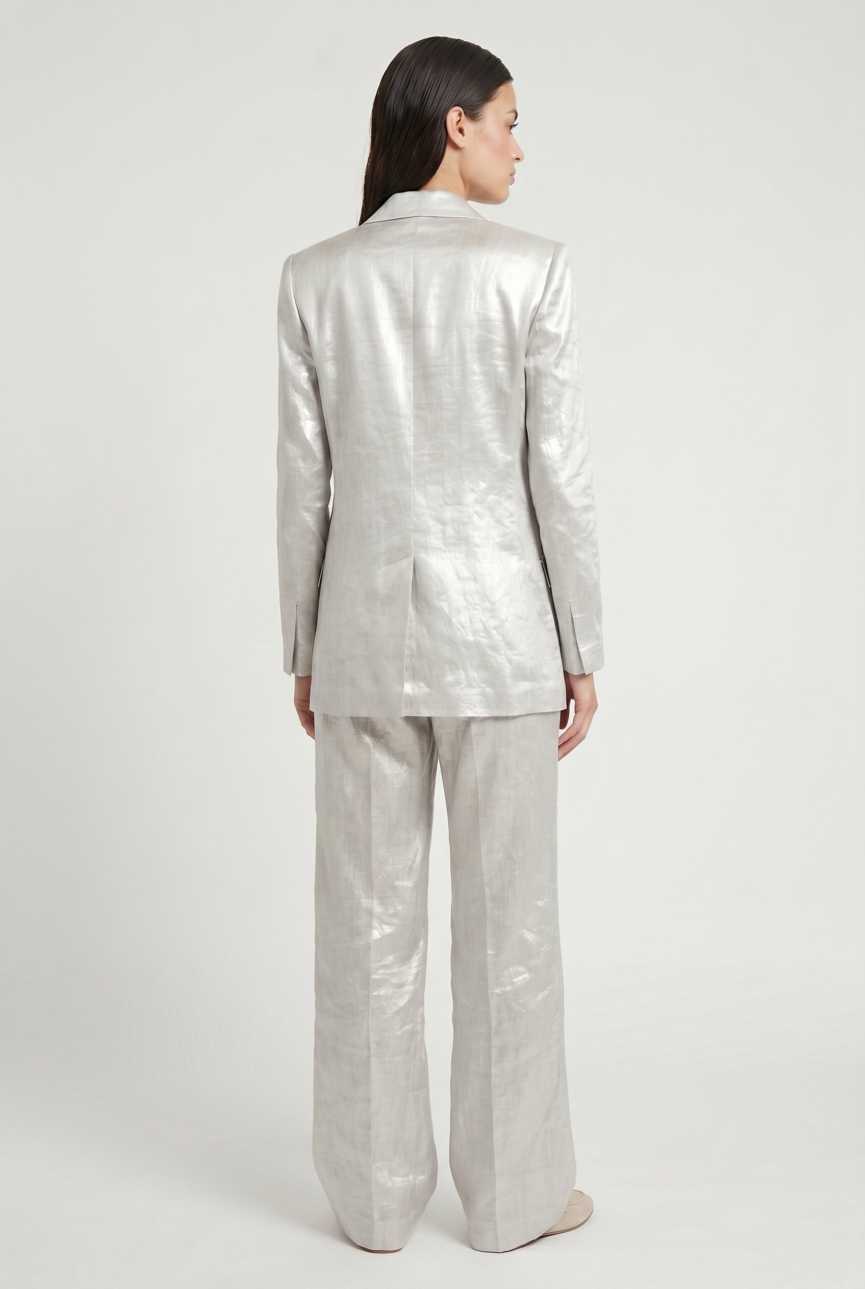 BRUNELLO CUCINELLI WOMEN'S LIGHT SILVER LINEN SUIT