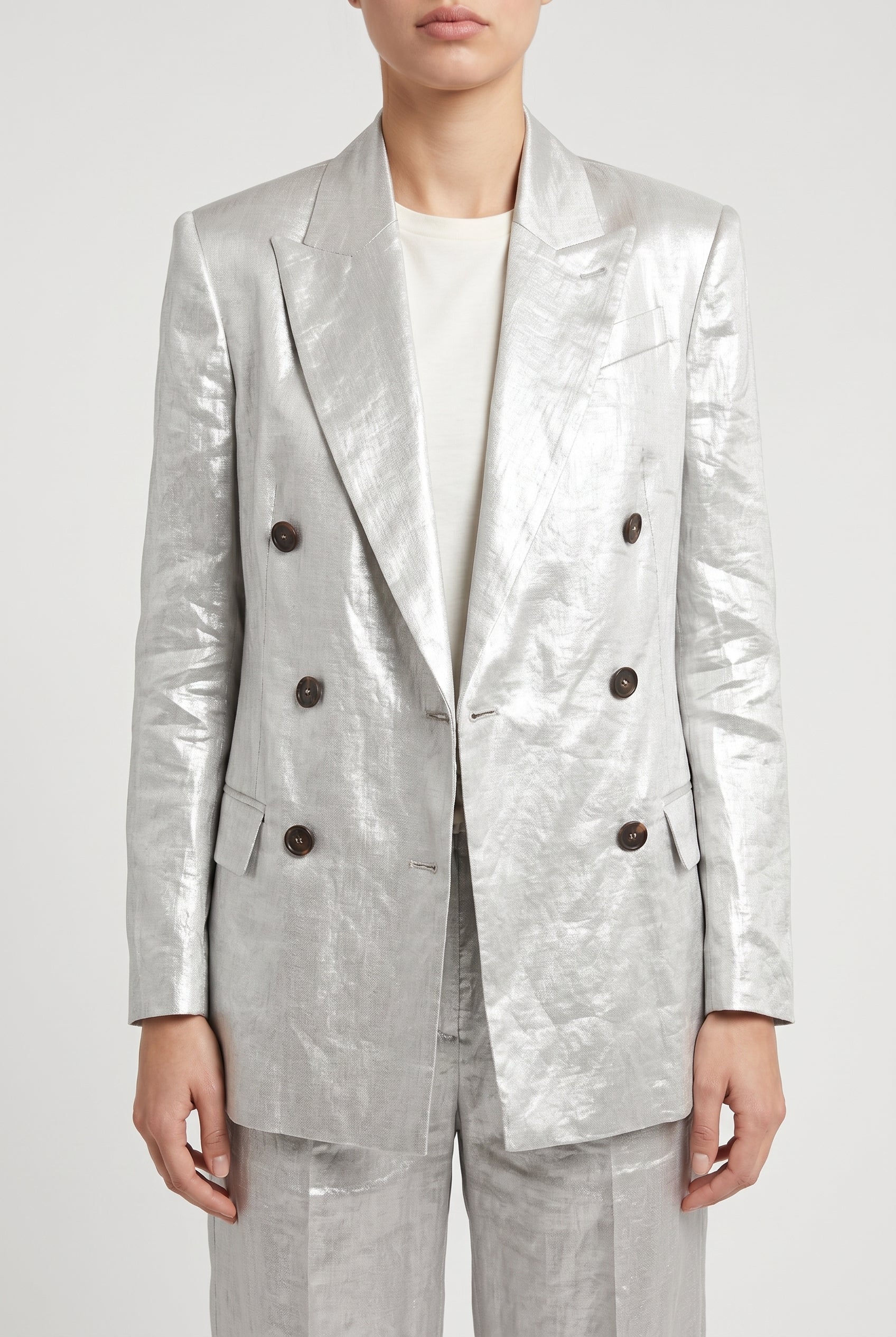 BRUNELLO CUCINELLI WOMEN'S LIGHT SILVER LINEN SUIT