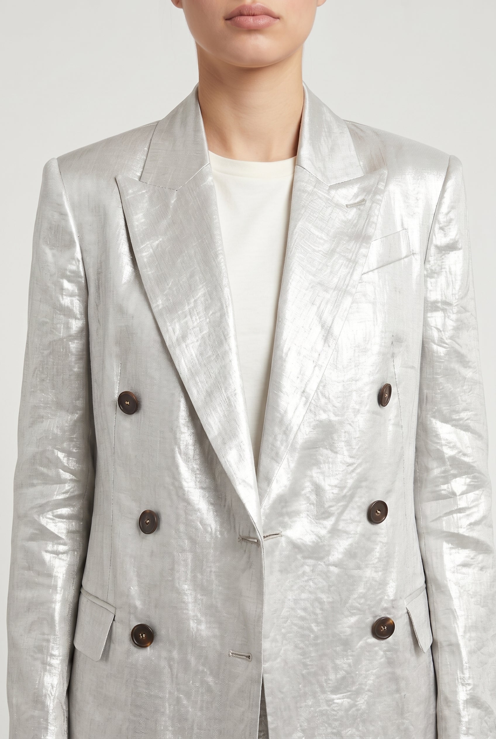 BRUNELLO CUCINELLI WOMEN'S LIGHT SILVER LINEN SUIT