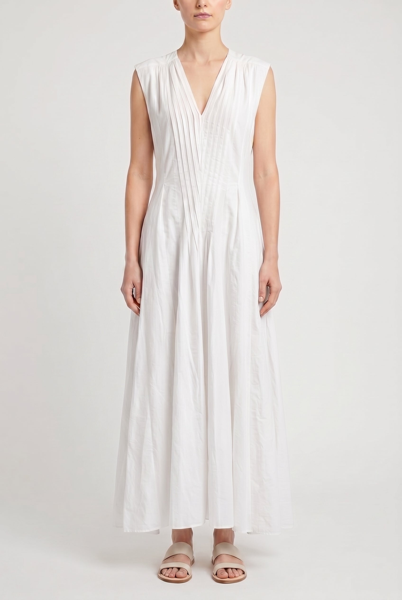 BRUNELLO CUCINELLI WOMEN'S BIANCO NATURALE BELTED DEEP V DRESS