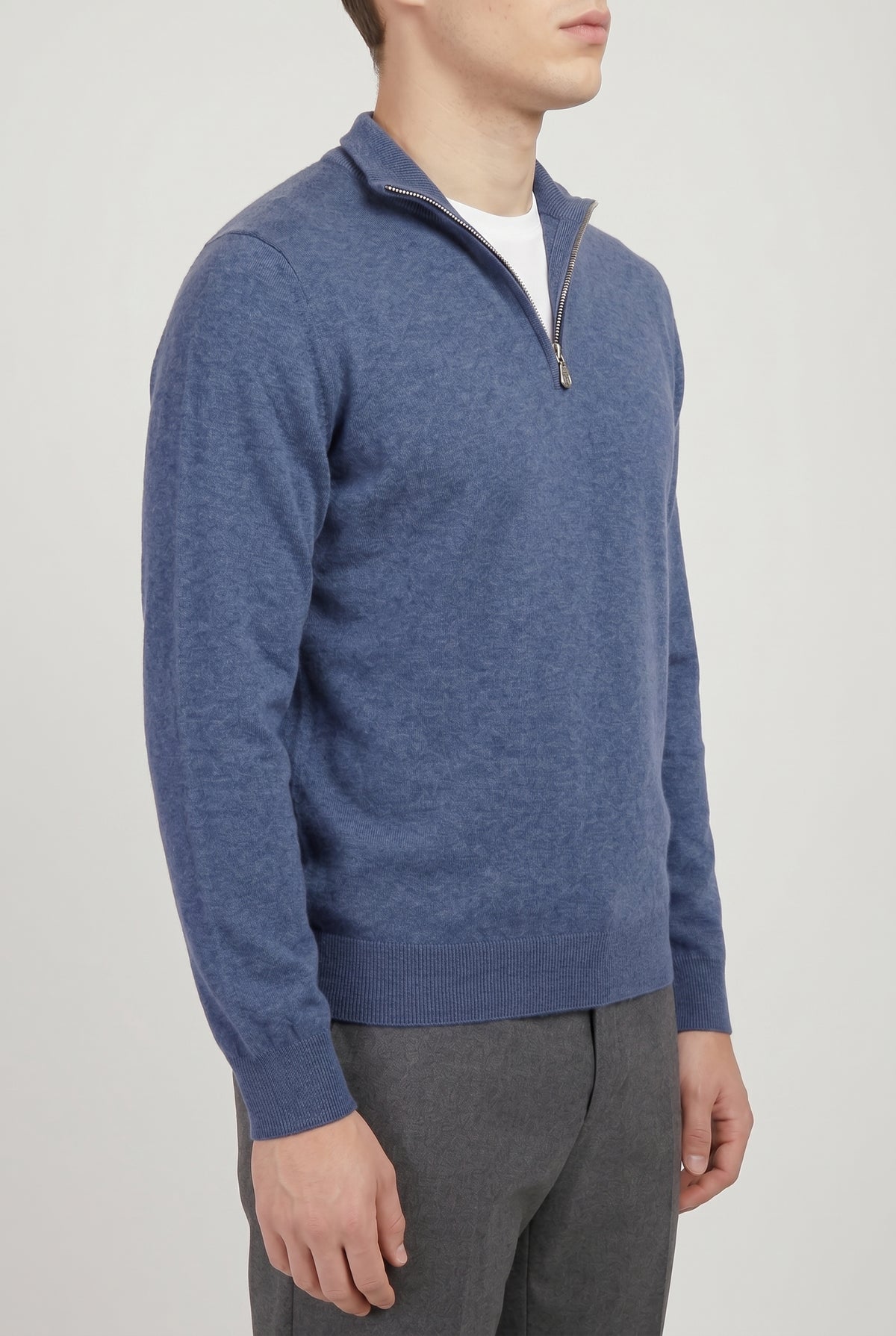 BRUNELLO CUCINELLI MEN'S BLUE WOOL ZIP SWEATER