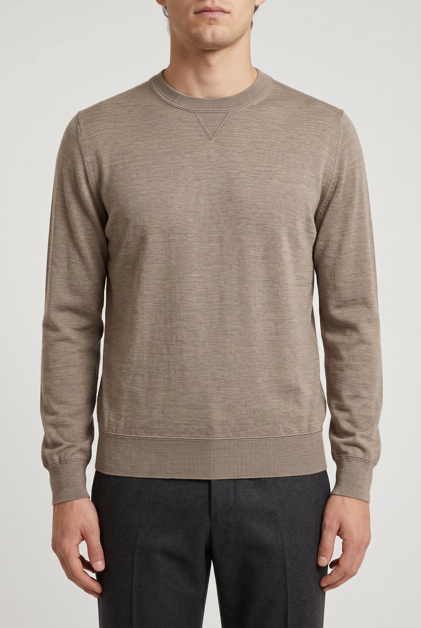 BRUNELLO CUCINELLI MEN'S BEIGE CASHMERE SILK SWEATER