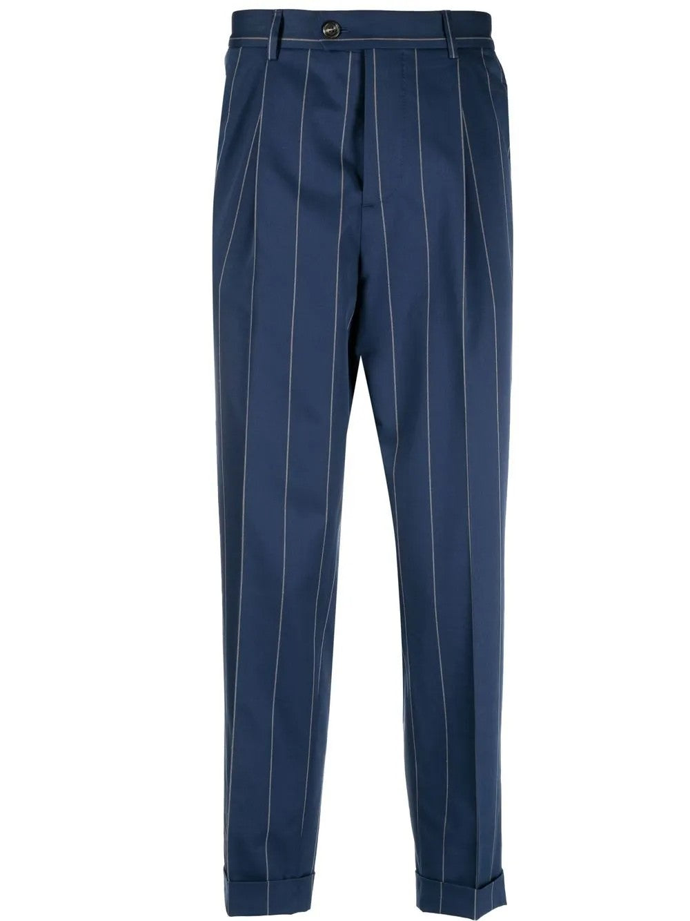 BRUNELLO CUCINELLI MEN'S BLUE PINSTRIPE TAILORED TROUSERS