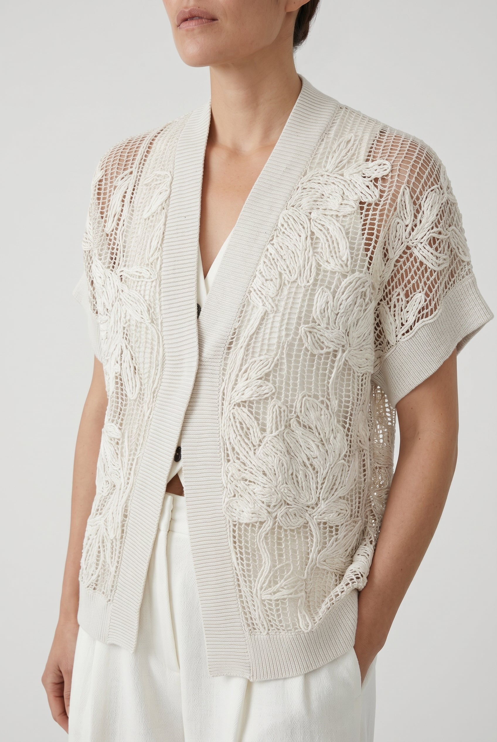 BRUNELLO CUCINELLI WOMEN'S OFF WHITE OPENWORK SWEATER