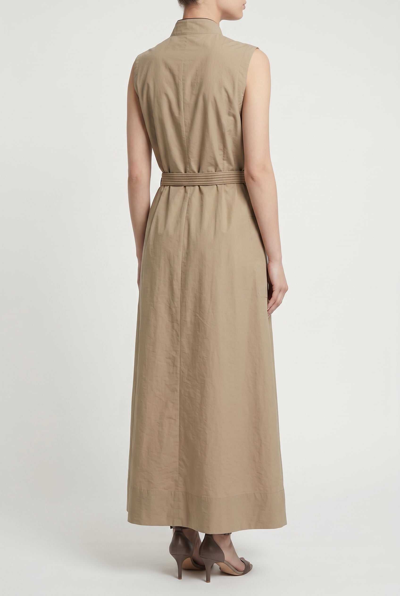 BRUNELLO CUCINELLI WOMEN'S BEIGE SLEEVELESS BELTED DRESS
