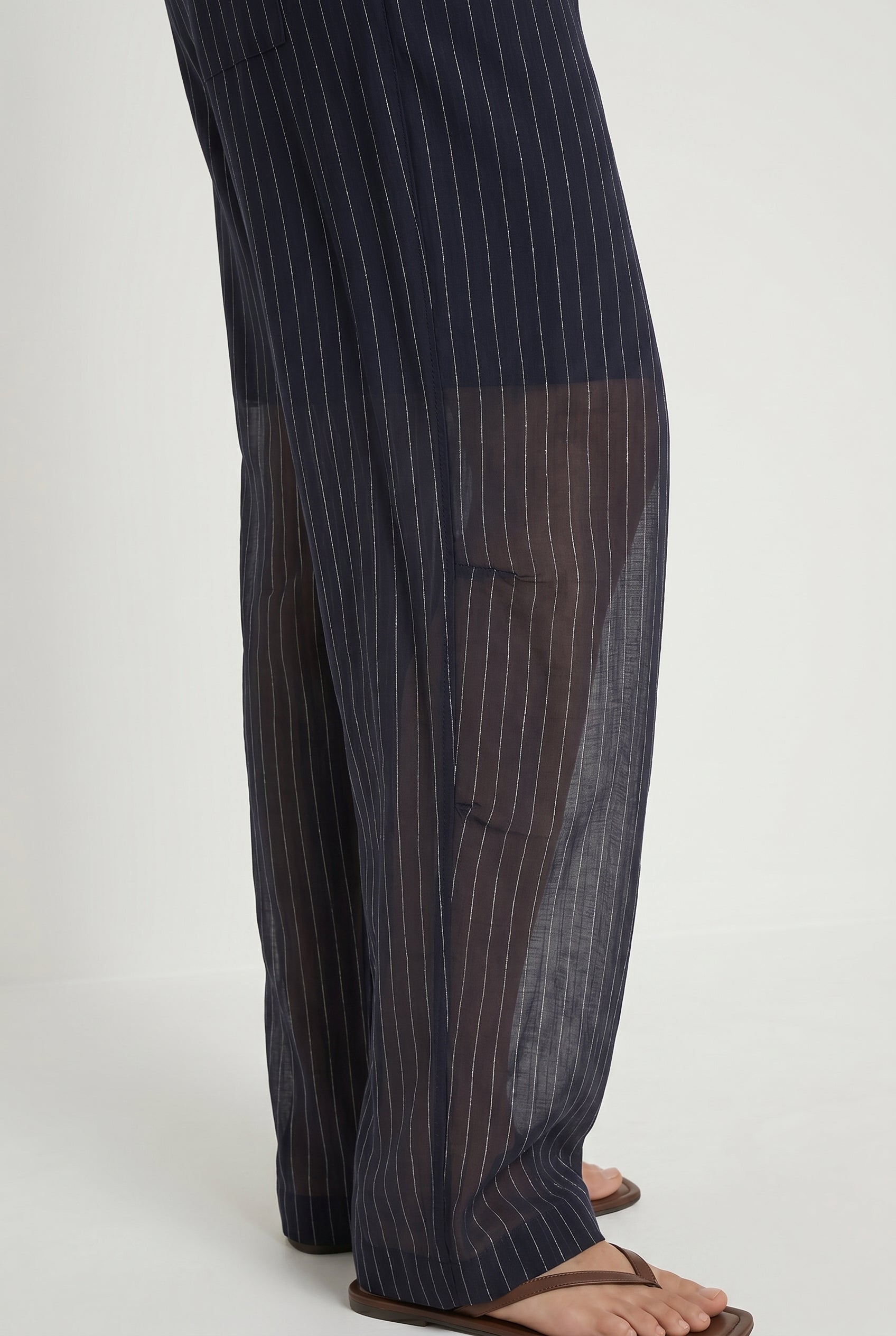 BRUNELLO CUCINELLI WOMEN'S NAVY STRIPED WIDE TROUSERS
