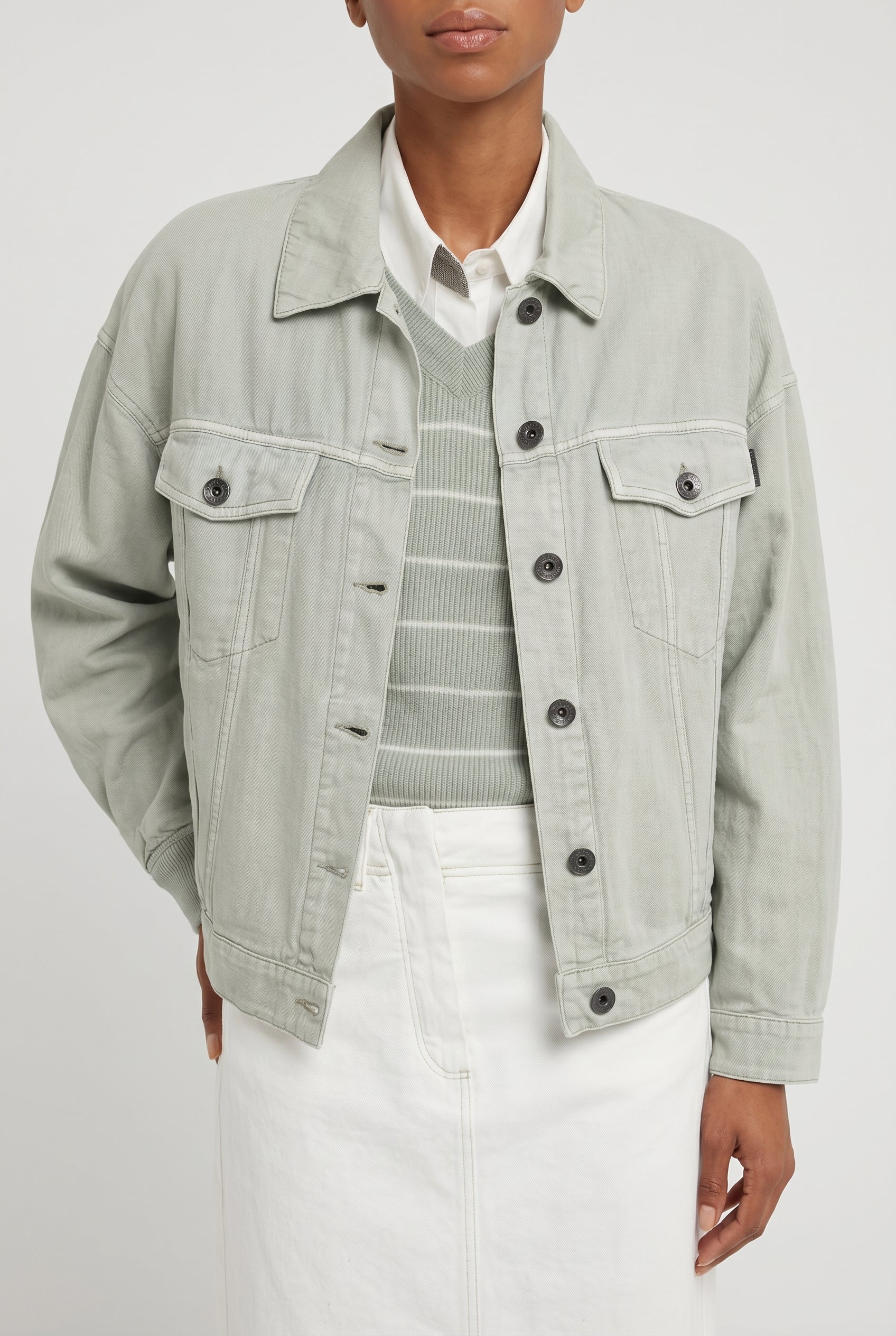 BRUNELLO CUCINELLI WOMEN'S LIGHT GREEN LINEN JACKET