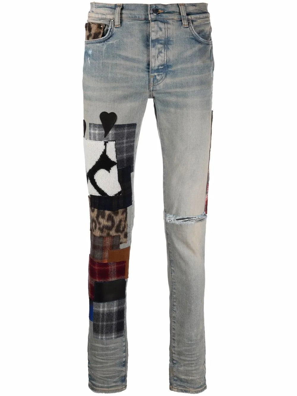 AMIRI MEN'S LIGHT BLUE PATCHED SLIM TROUSERS