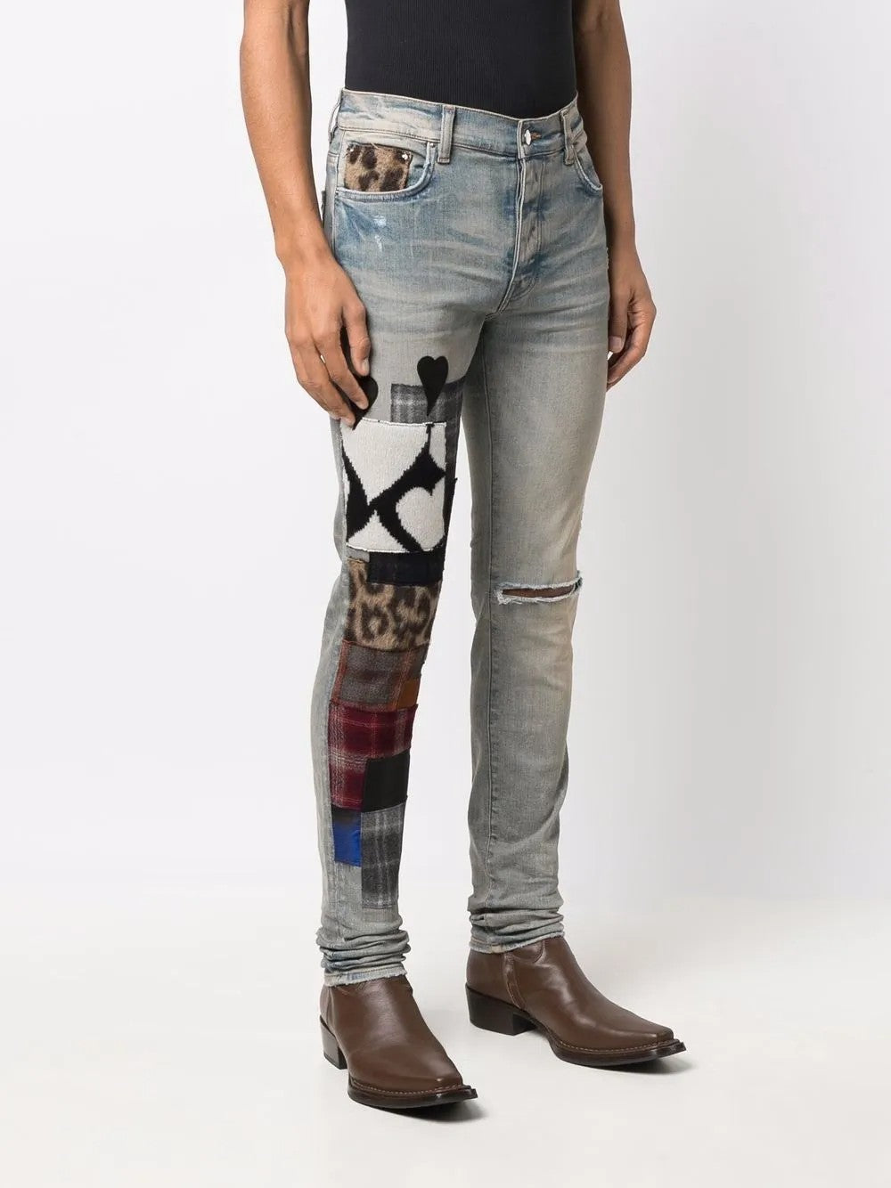 AMIRI MEN'S LIGHT BLUE PATCHED SLIM TROUSERS