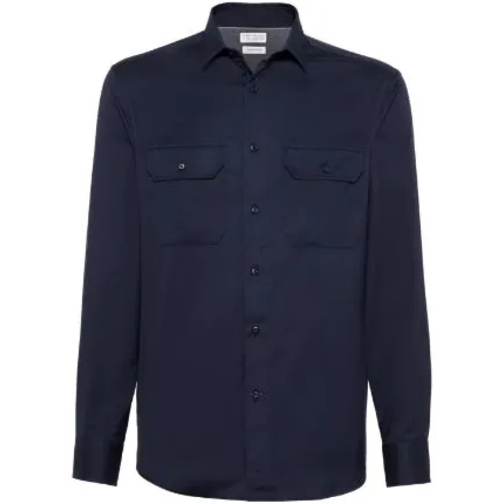 BRUNELLO CUCINELLI MEN'S NAVY COTTON EASY FIT SHIRT