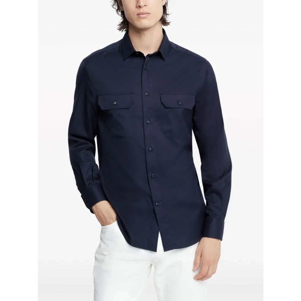 BRUNELLO CUCINELLI MEN'S NAVY COTTON EASY FIT SHIRT