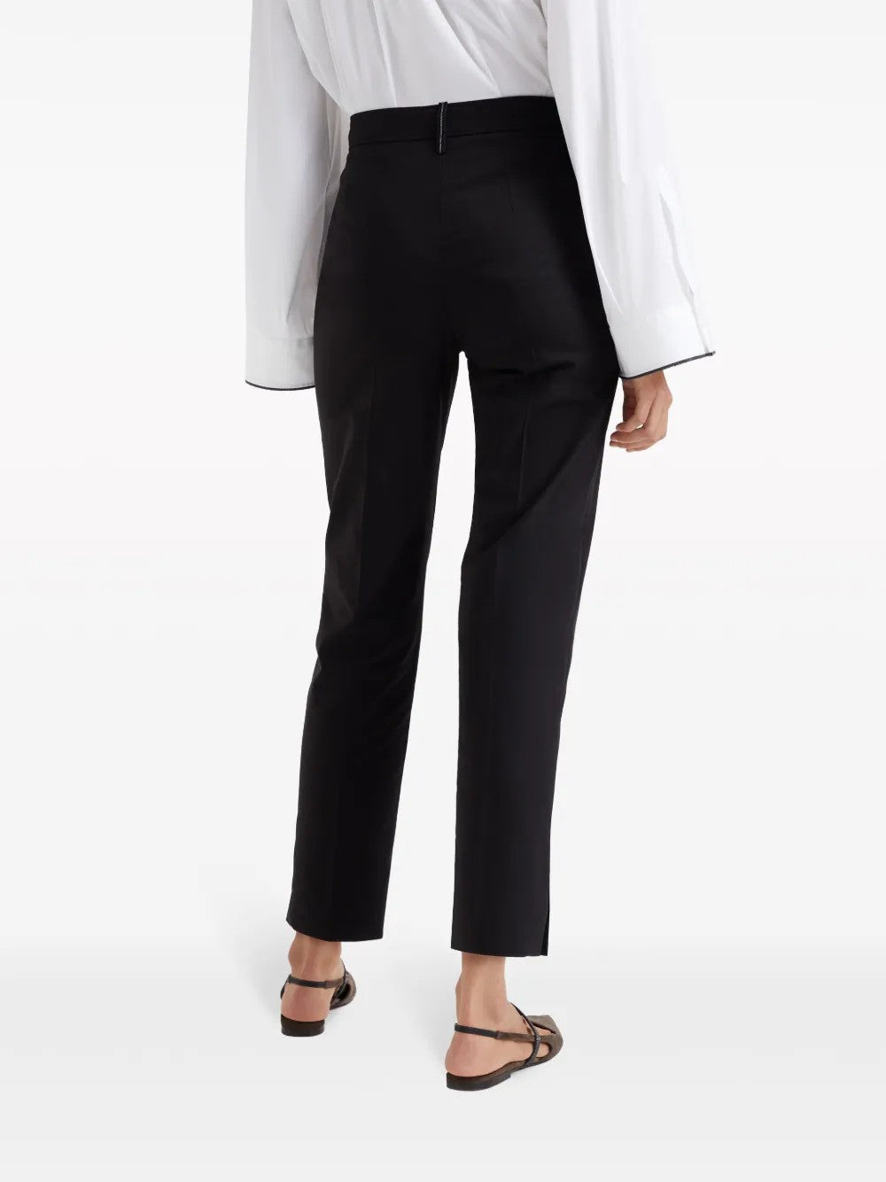 BRUNELLO CUCINELLI WOMEN'S BLACK TAILORED COTTON TROUSERS