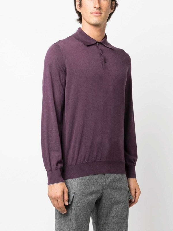 BRUNELLO CUCINELLI MEN'S DARK PURPLE WOOL POLO SHIRT