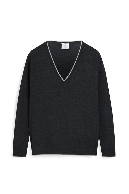 ELEVENTY WOMEN'S DARK BLUE V NECK SWEATER