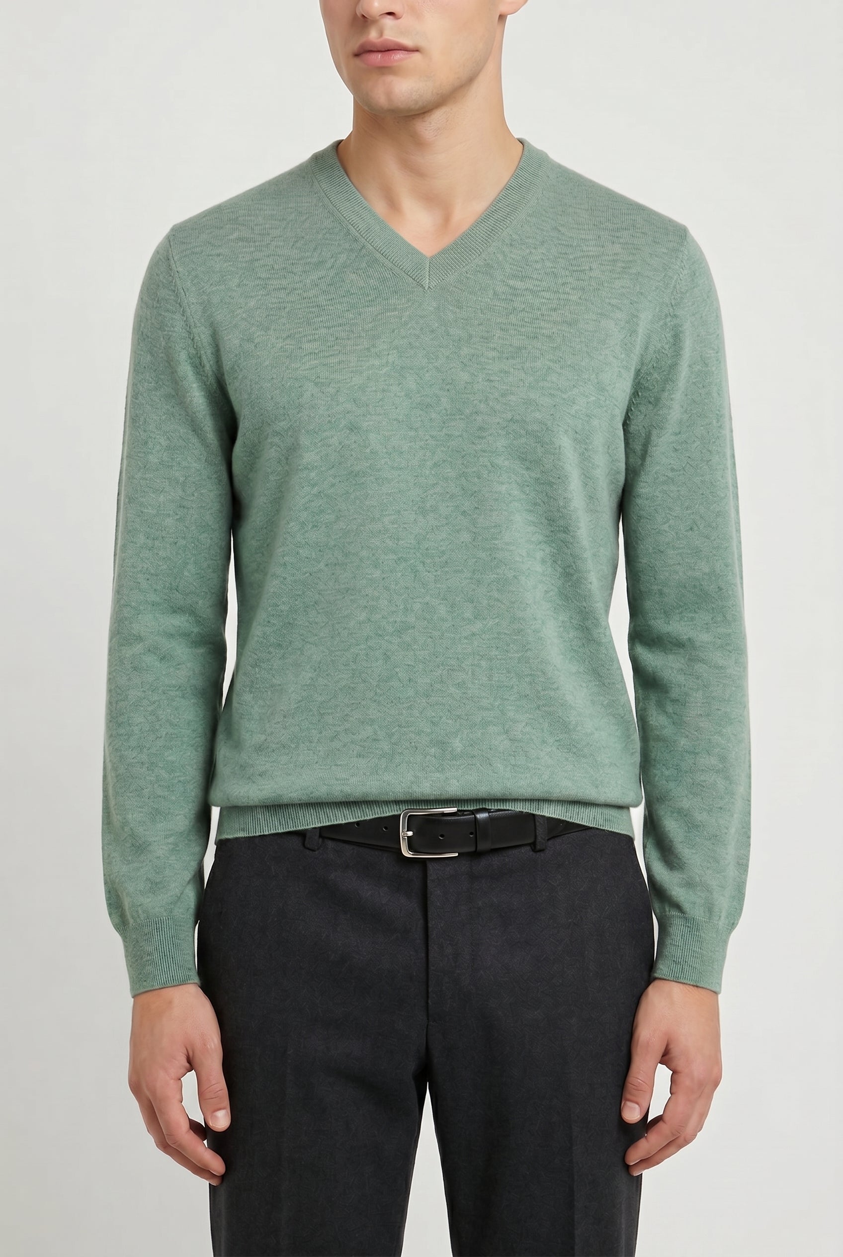 BRUNELLO CUCINELLI MEN'S LIGHT GREEN WOOL SWEATER