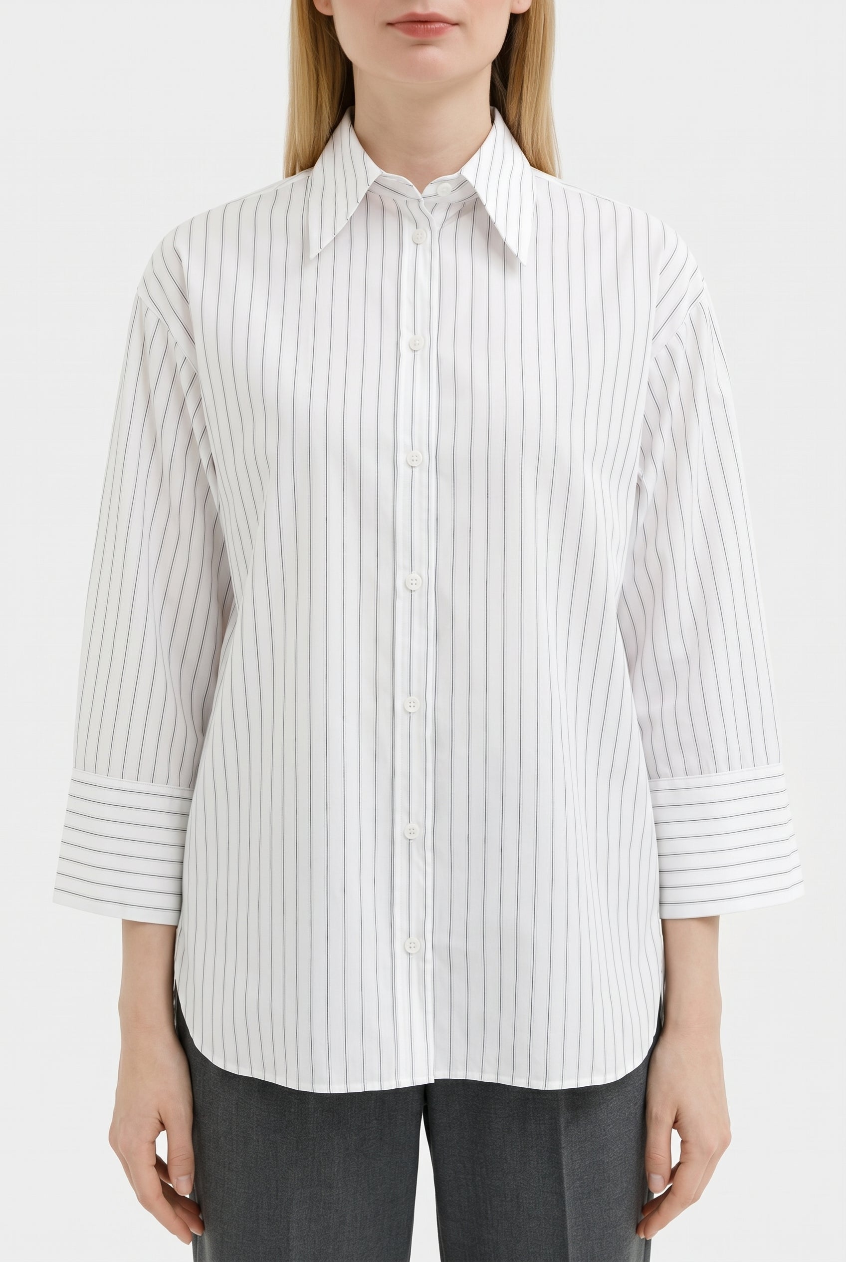 PESERICO WOMEN'S WHITE STRIPED COTTON SHIRT