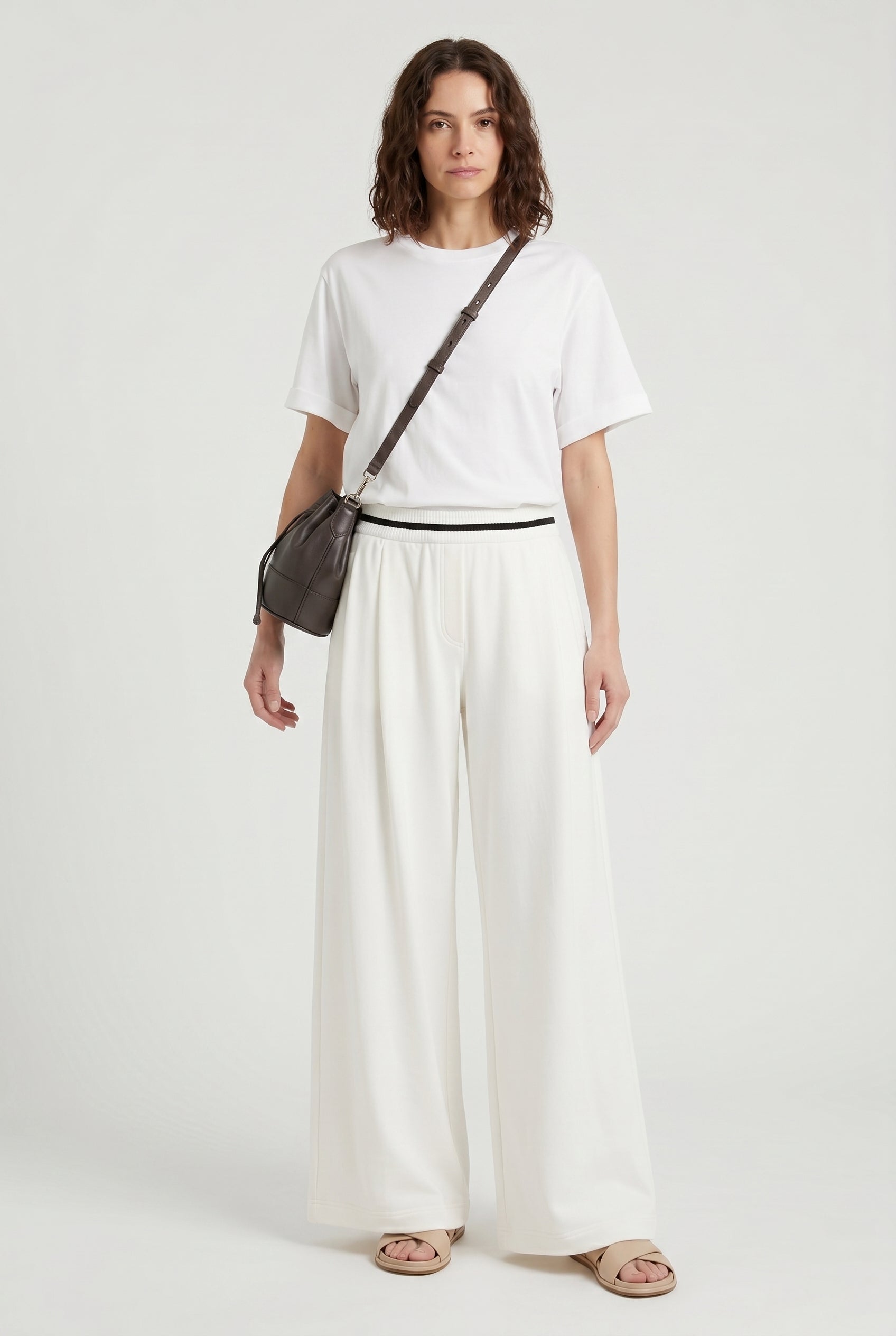 BRUNELLO CUCINELLI WOMEN'S OFF WHITE WIDE LEG TROUSERS