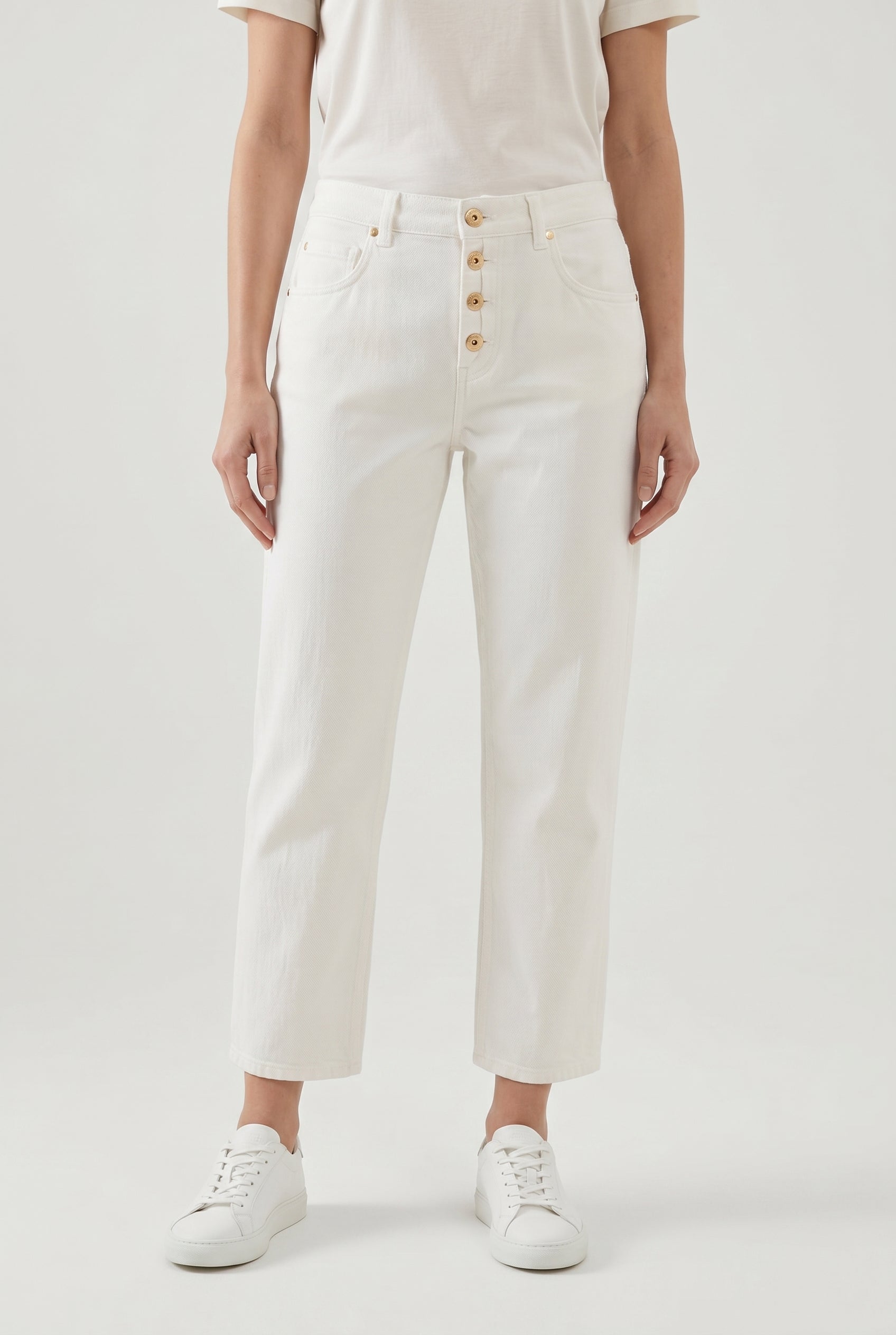 BRUNELLO CUCINELLI WOMEN'S OFF WHITE STRAIGHT COTTON TROUSERS