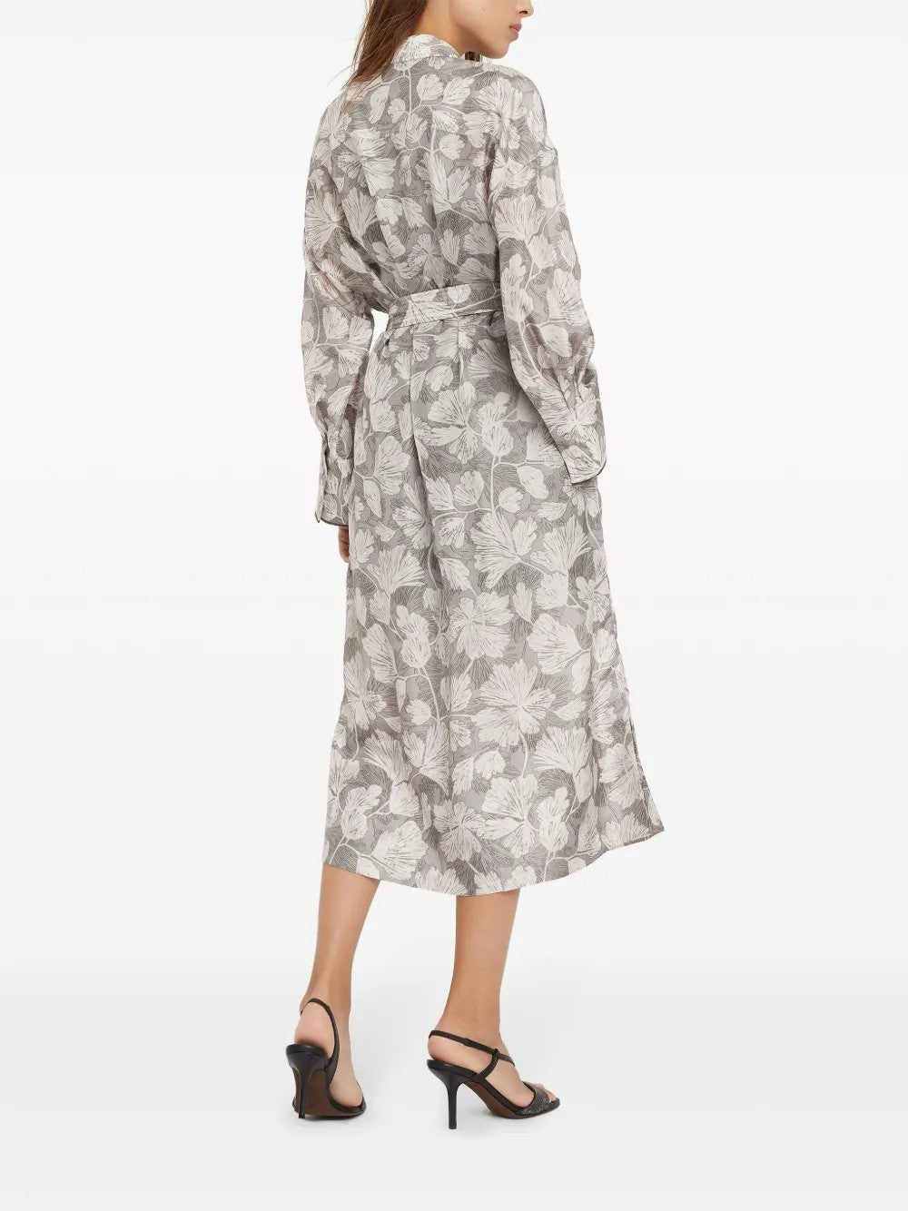 BRUNELLO CUCINELLI WOMEN'S LIGHT GREY SILK SHIRT DRESS