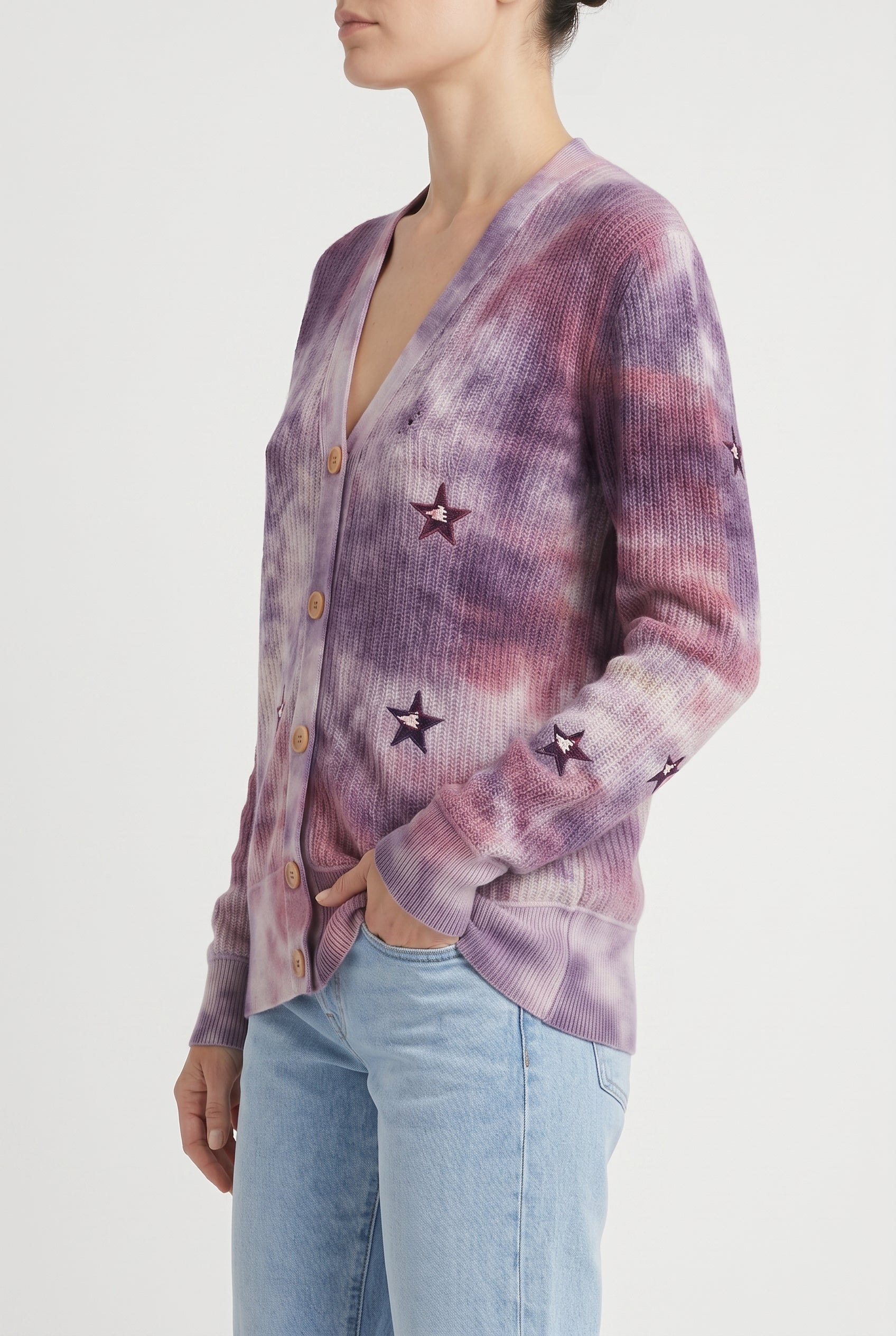 AMIRI WOMEN'S PURPLE STAR EMBROIDERED SWEATER