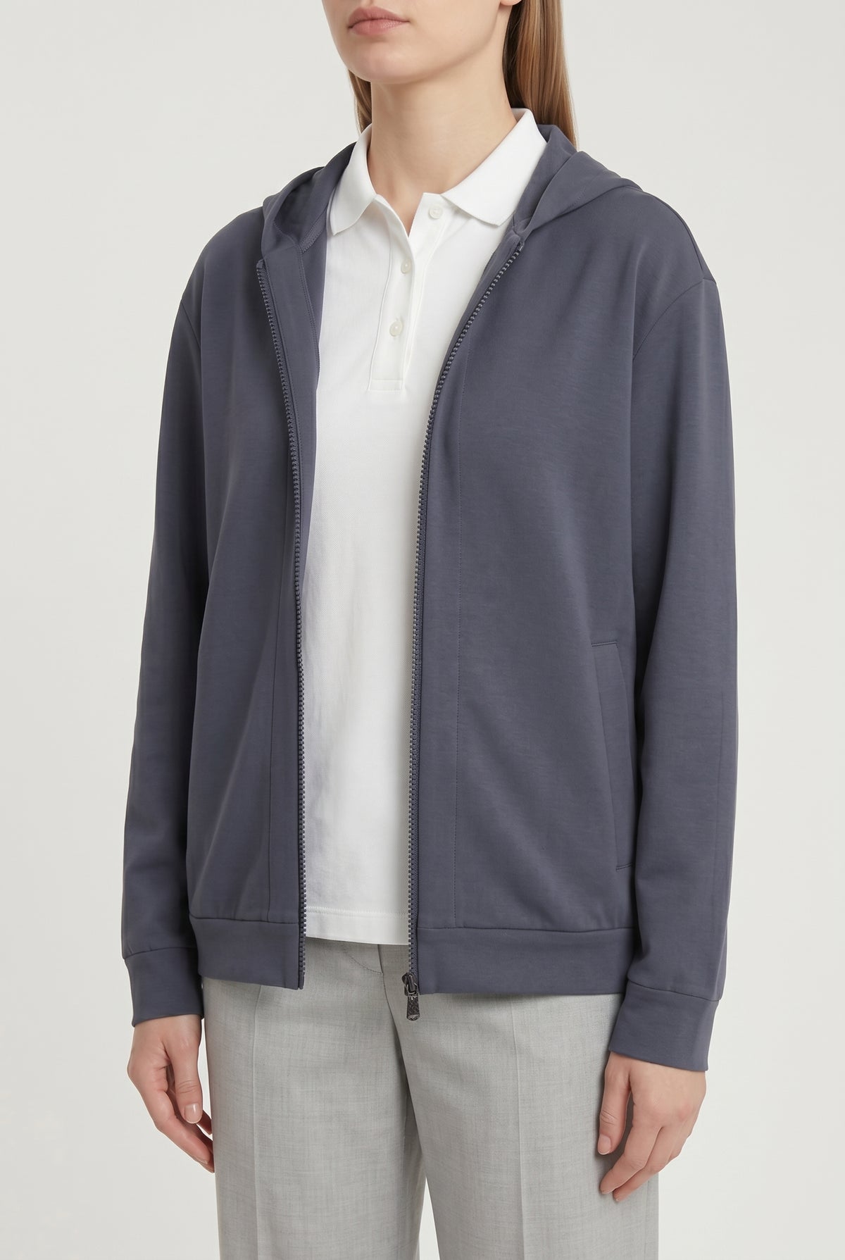 BRUNELLO CUCINELLI WOMEN'S DARK BLUE ZIP HOODIE