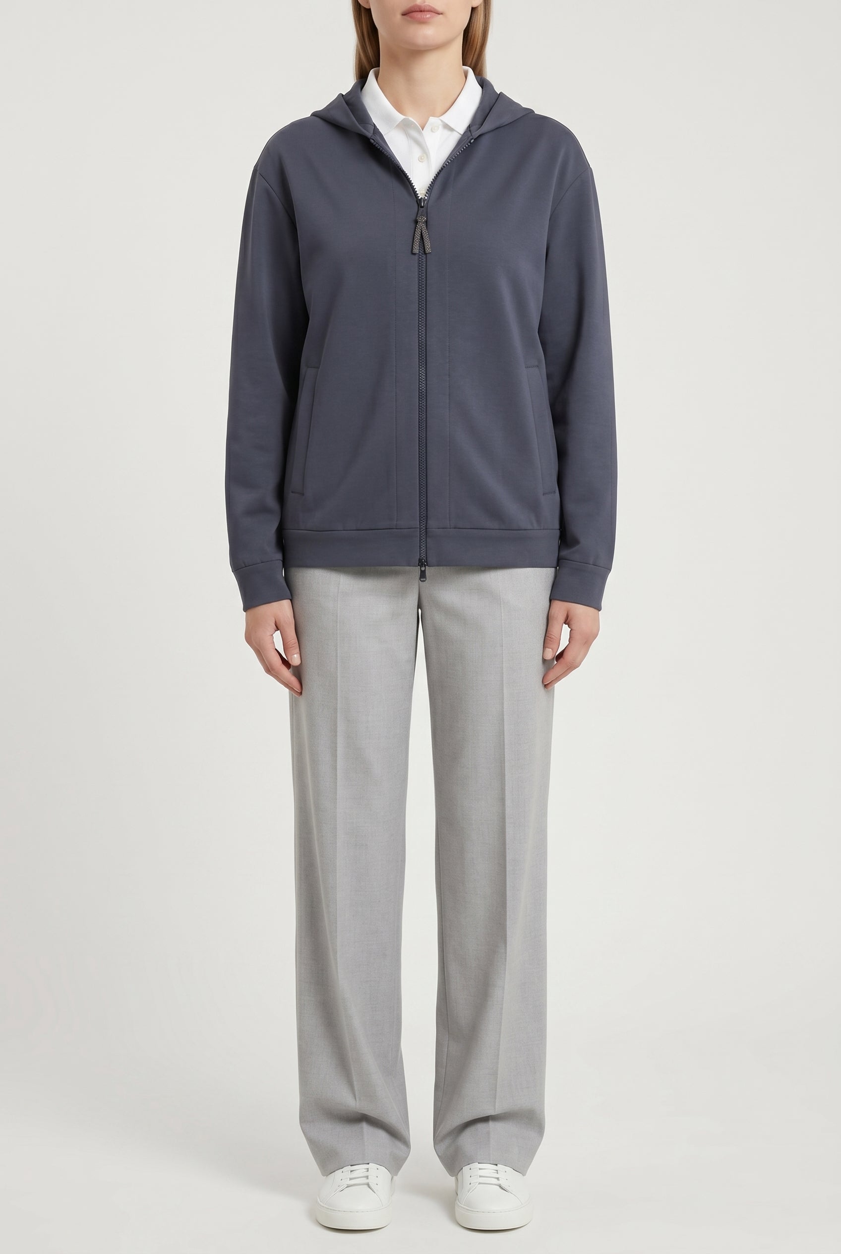 BRUNELLO CUCINELLI WOMEN'S DARK BLUE ZIP HOODIE