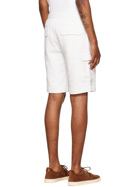BRUNELLO CUCINELLI MEN'S WHITE COTTON CARGO SHORTS
