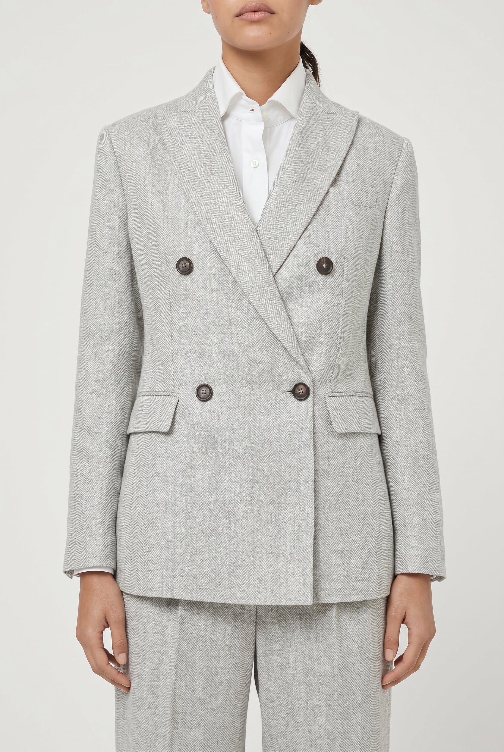 BRUNELLO CUCINELLI WOMEN'S LIGHT GREY LINEN BLAZER