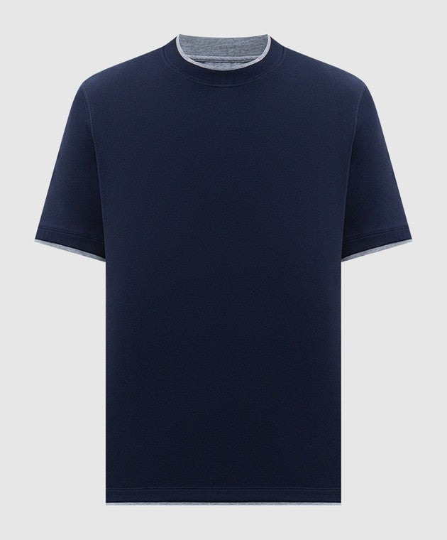 BRUNELLO CUCINELLI MEN'S DARK BLUE COTTON SHIRT