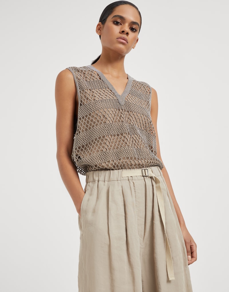 BRUNELLO CUCINELLI WOMEN'S LIGHT BEIGE WIDE LEG TROUSERS