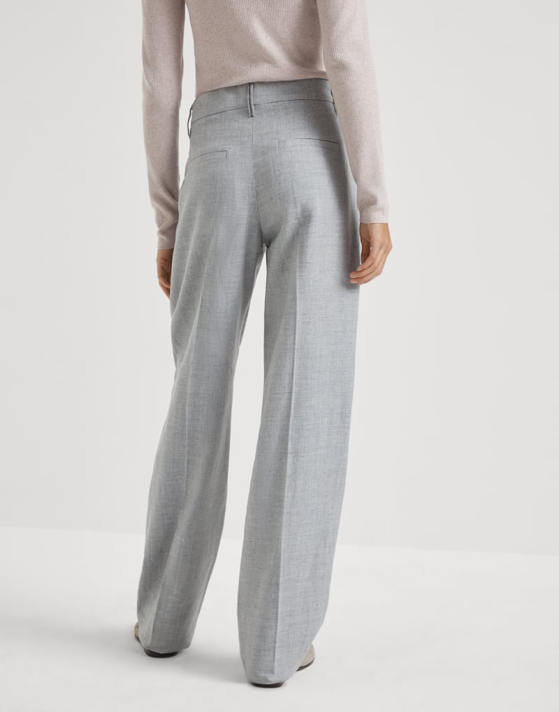 BRUNELLO CUCINELLI WOMEN'S LIGHT GREY LINEN WOOL TROUSERS