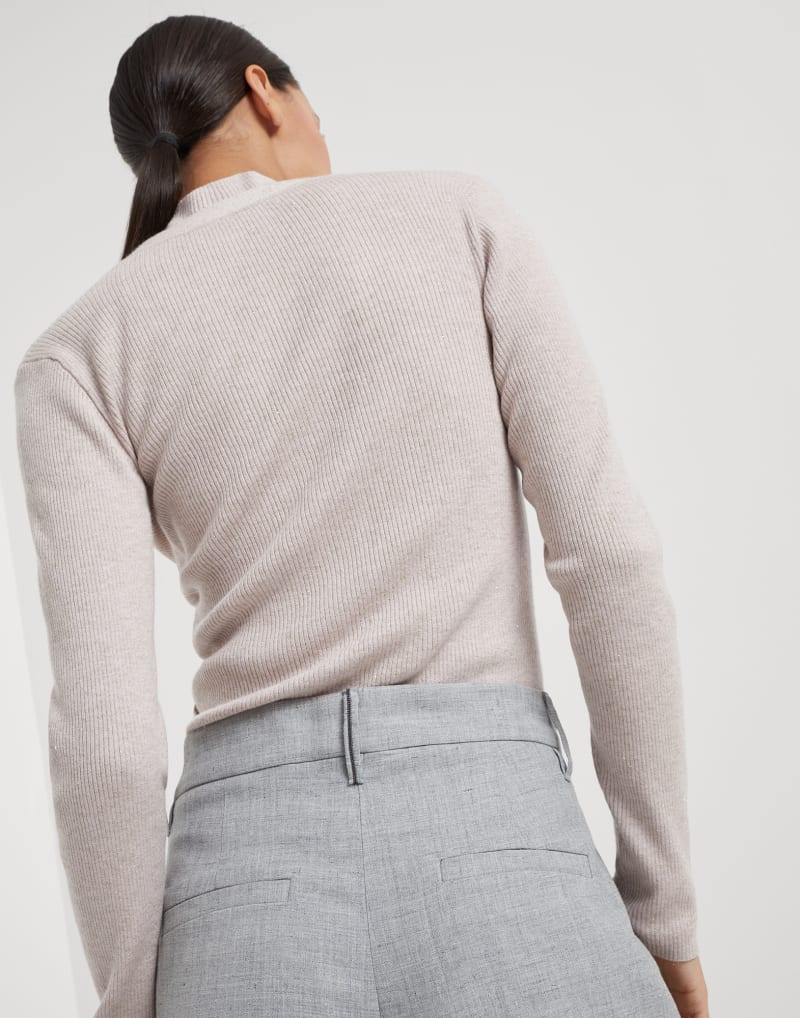 BRUNELLO CUCINELLI WOMEN'S LIGHT GREY LINEN WOOL TROUSERS