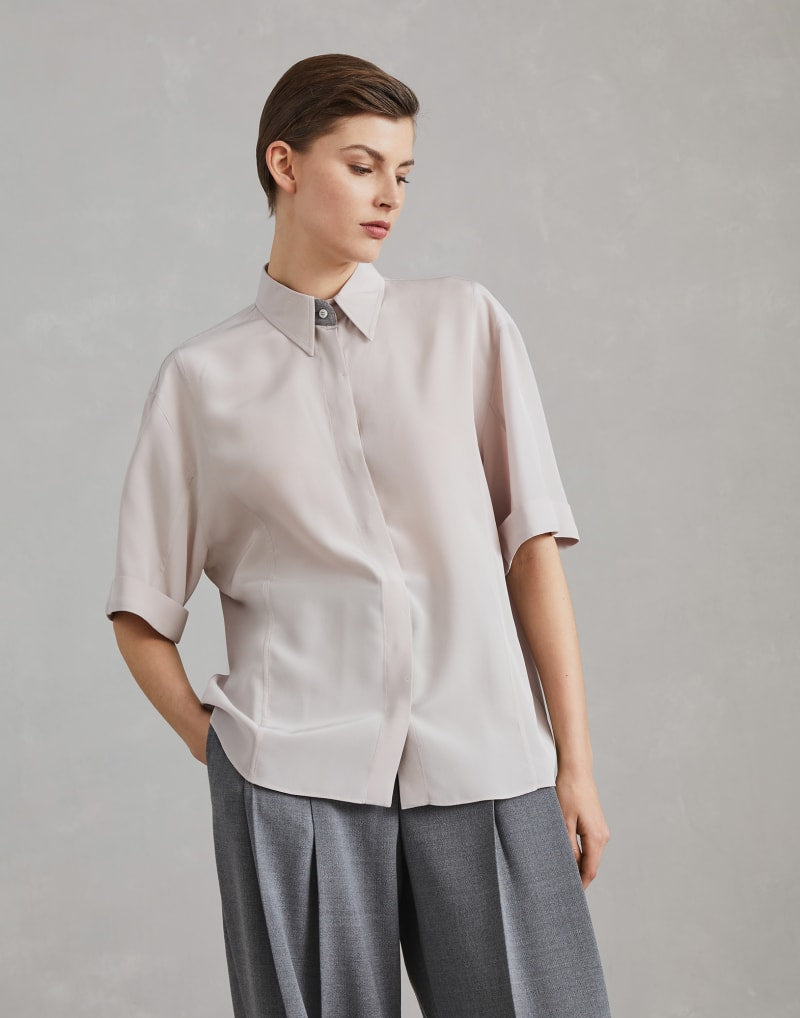 BRUNELLO CUCINELLI WOMEN'S LIGHT PINK SILK OVERSIZED SHIRT