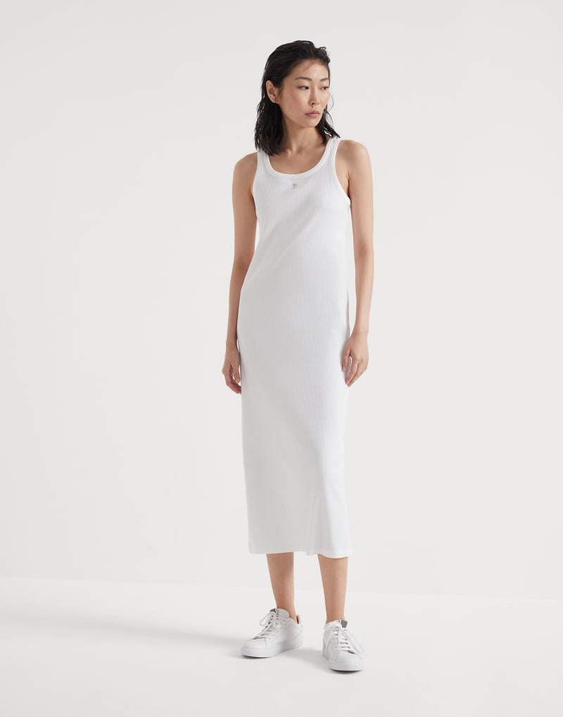 BRUNELLO CUCINELLI WOMEN'S WHITE RIBBED TANK DRESS