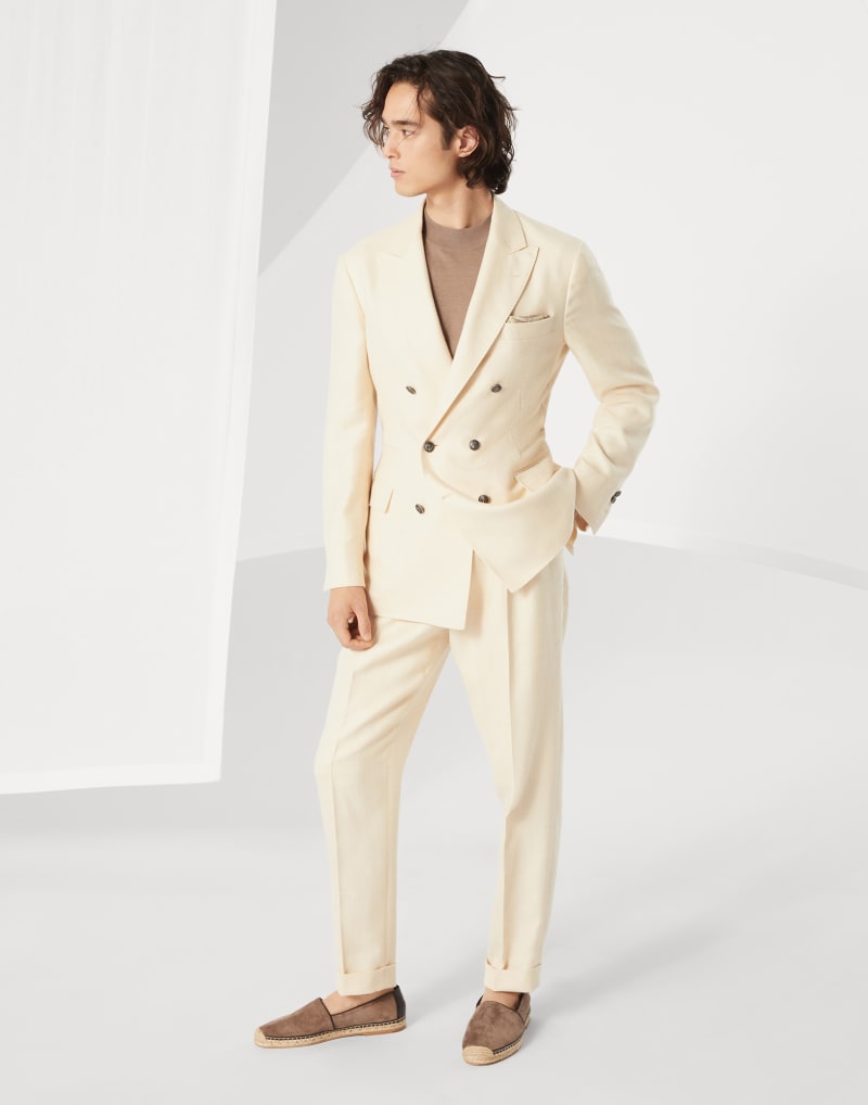 BRUNELLO CUCINELLI MEN'S CREAM WOOL SILK LINEN BLAZER