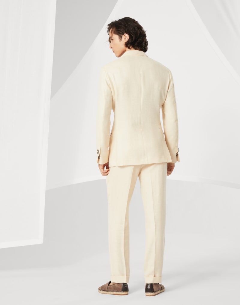 BRUNELLO CUCINELLI MEN'S CREAM WOOL SILK LINEN BLAZER