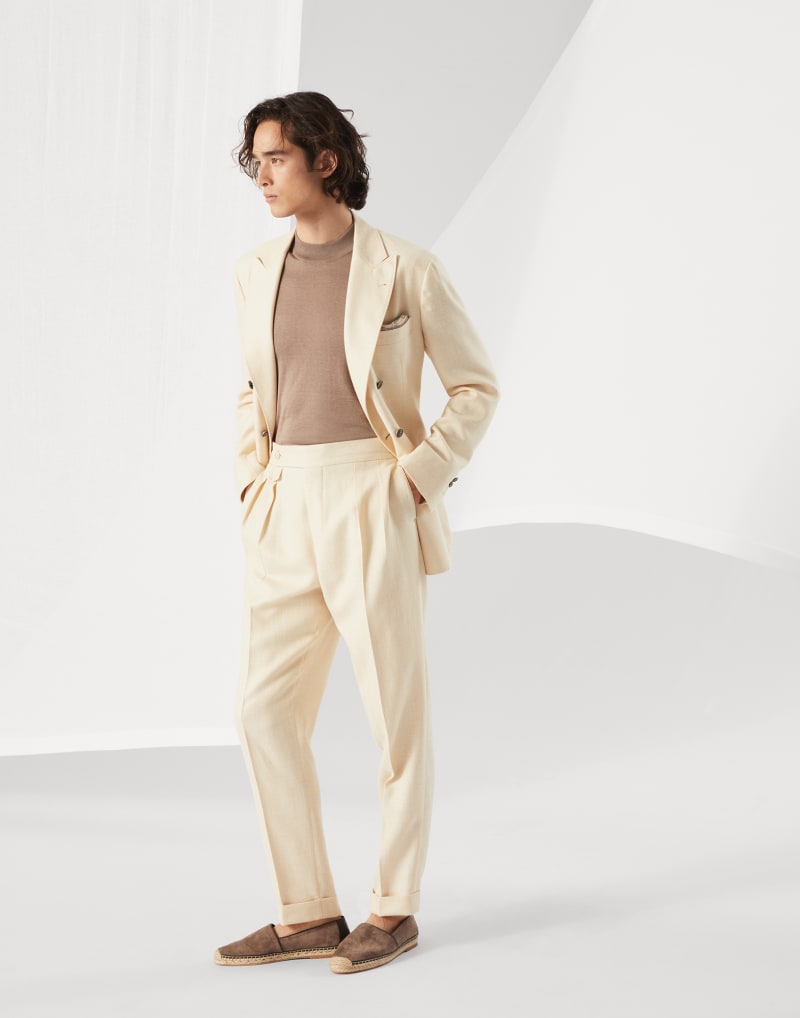 BRUNELLO CUCINELLI MEN'S CREAM WOOL SILK LINEN BLAZER
