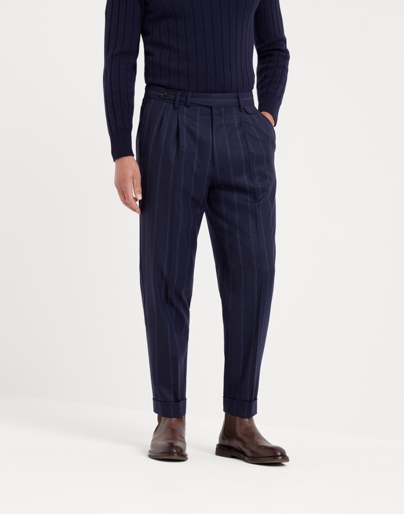 BRUNELLO CUCINELLI MEN'S NAVY WOOL TAILORED TROUSERS