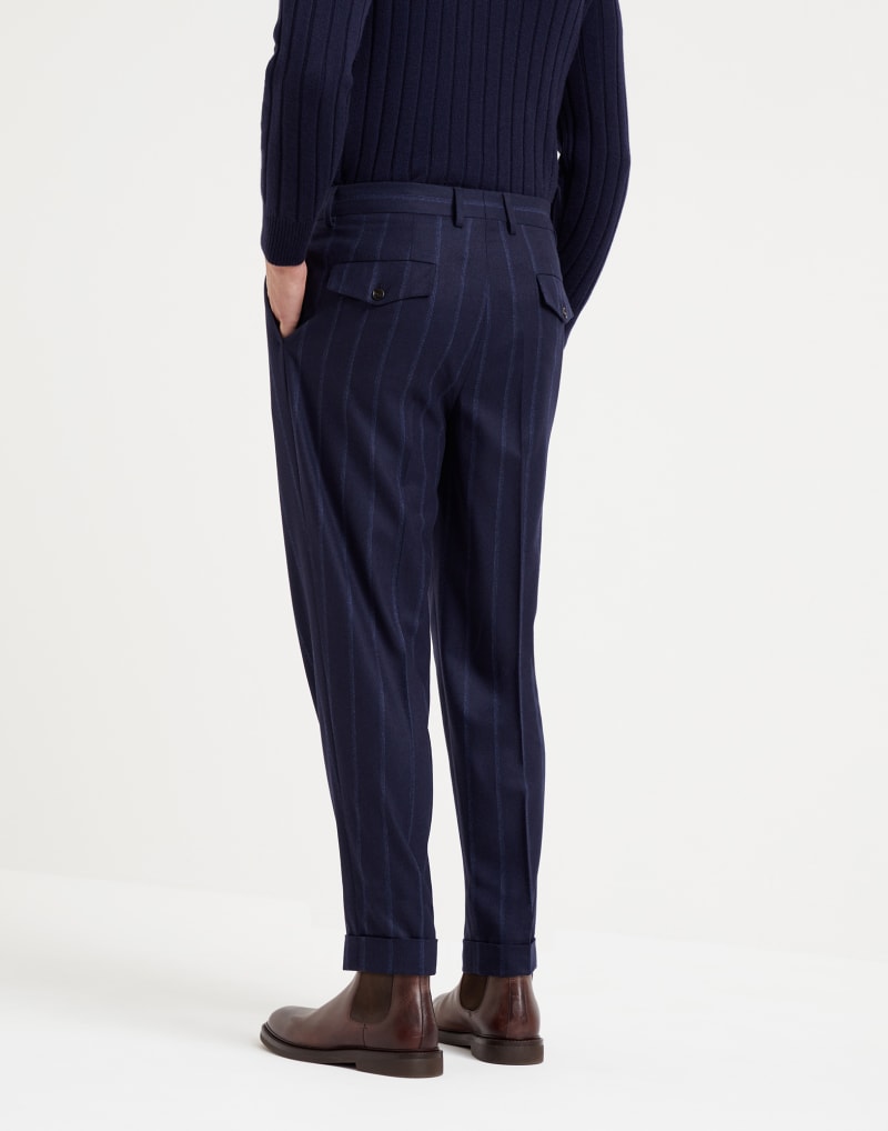 BRUNELLO CUCINELLI MEN'S NAVY WOOL TAILORED TROUSERS