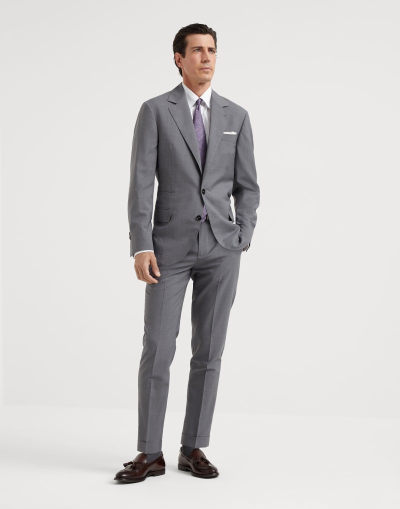 BRUNELLO CUCINELLI MEN'S LIGHT GREY WOOL SILK TROUSERS
