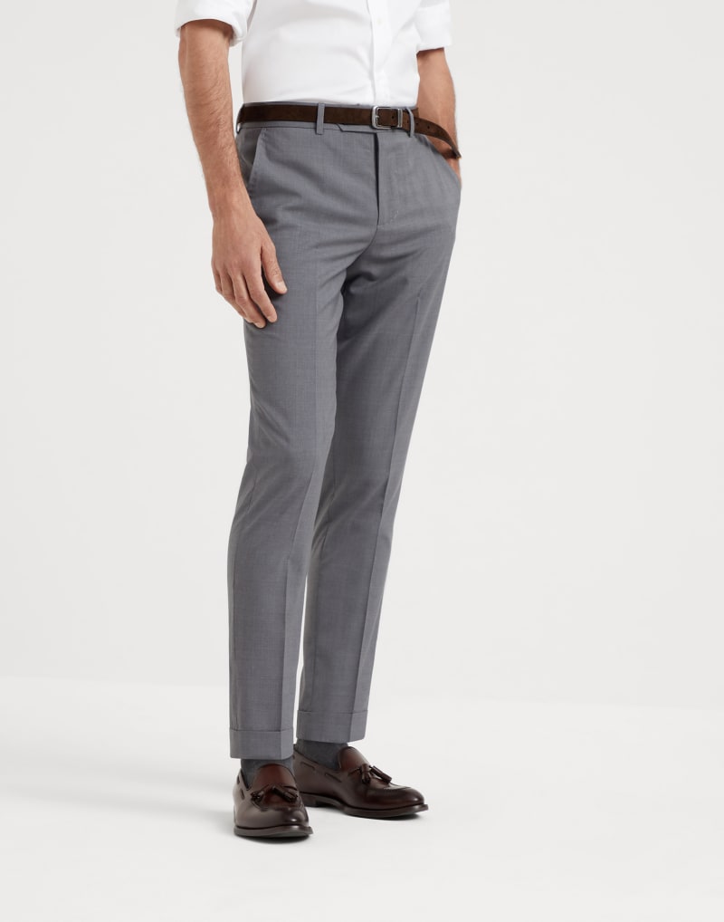 BRUNELLO CUCINELLI MEN'S LIGHT GREY WOOL TROUSERS