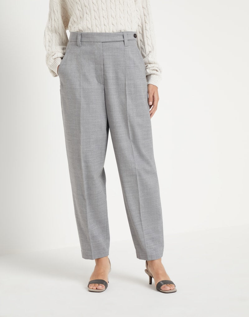 BRUNELLO CUCINELLI WOMEN'S LIGHT GREY WOOL TROUSERS