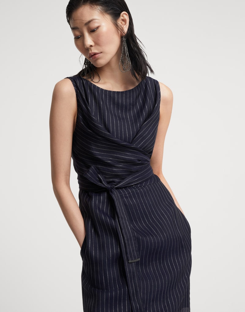BRUNELLO CUCINELLI WOMEN'S NAVY SLEEVELESS WRAP DRESS