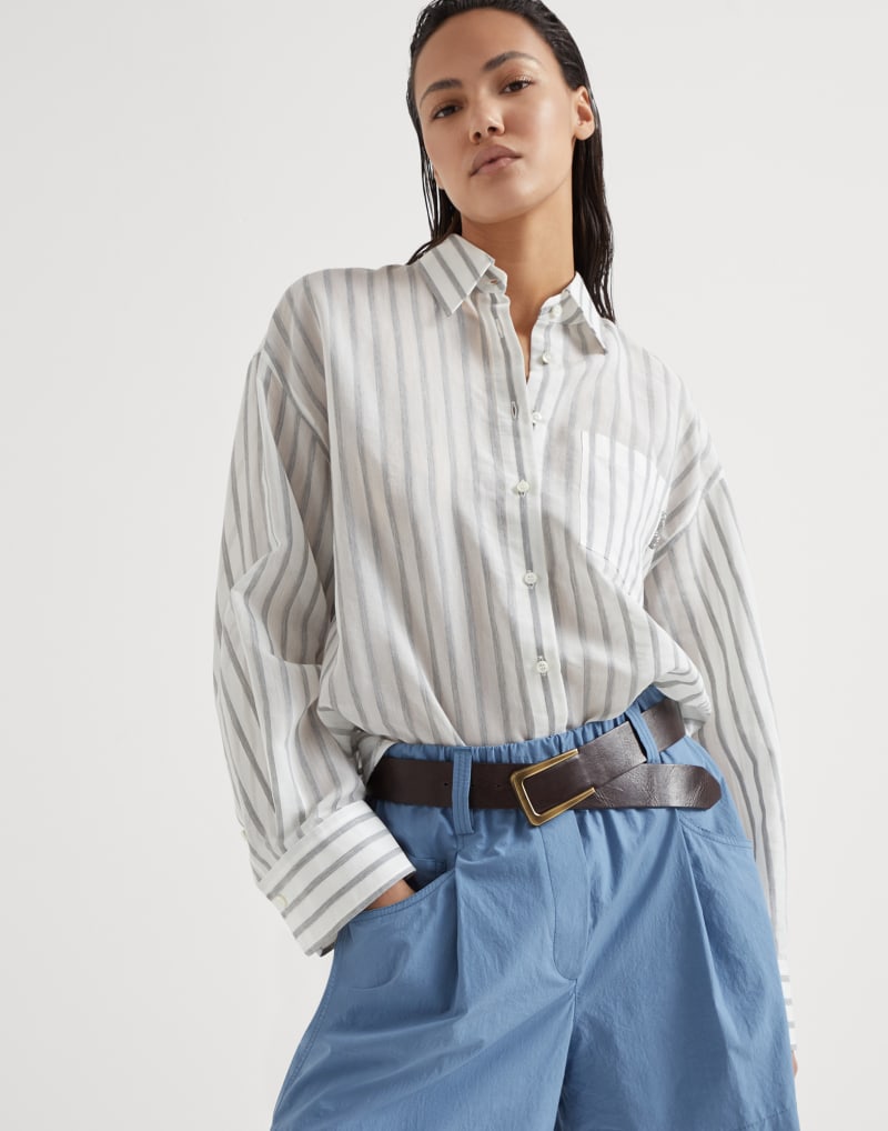BRUNELLO CUCINELLI WOMEN'S WHITE STRIPED OVERSIZED SHIRT