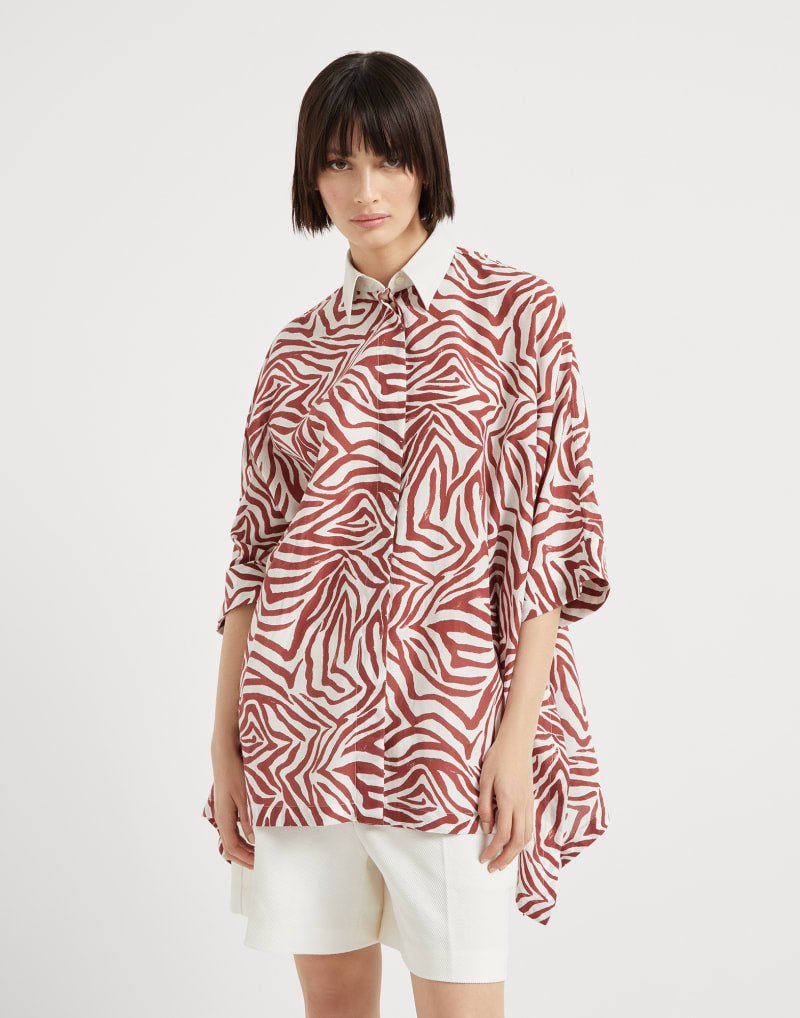 BRUNELLO CUCINELLI WOMEN'S RED SILK BLEND OVERSIZED SHIRT