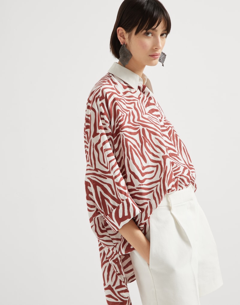 BRUNELLO CUCINELLI WOMEN'S RED SILK BLEND OVERSIZED SHIRT