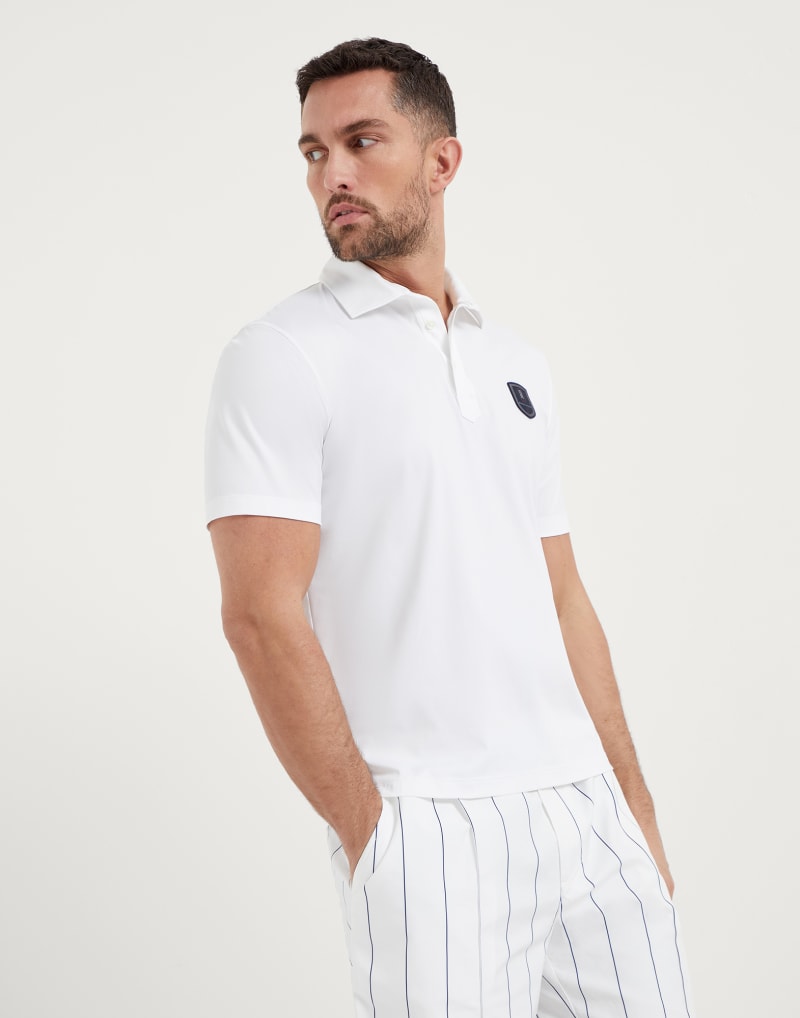 BRUNELLO CUCINELLI MEN'S WHITE STRETCH POLO SHIRT