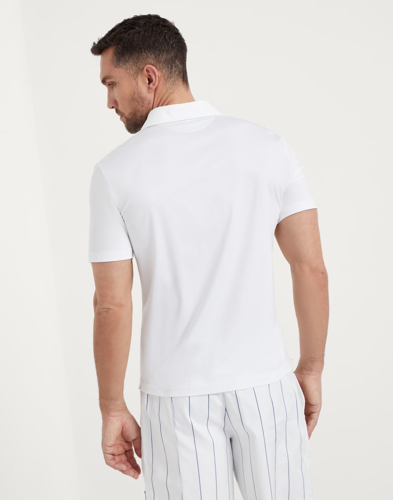 BRUNELLO CUCINELLI MEN'S WHITE STRETCH POLO SHIRT